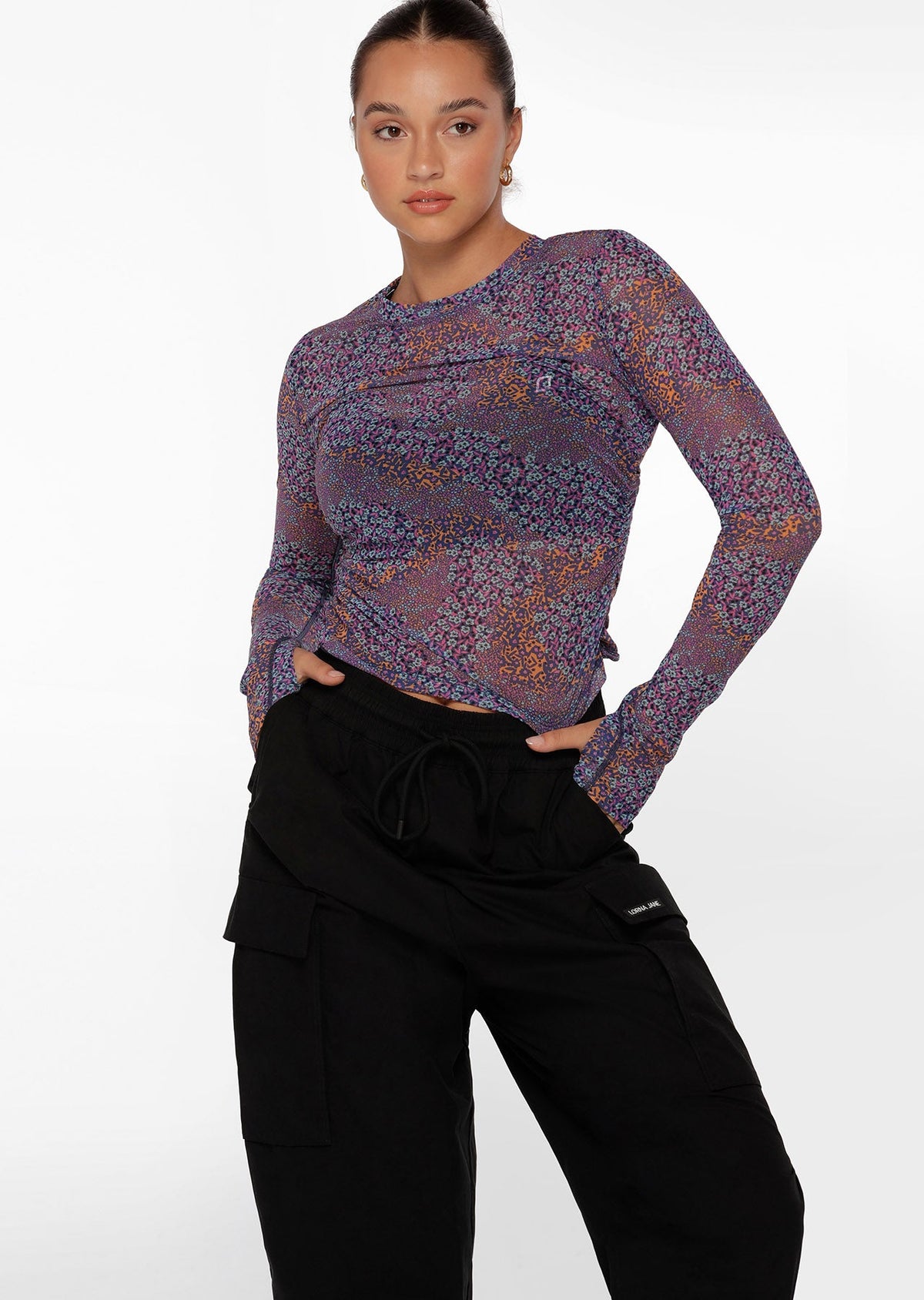 Midnight Ditsy Active Long Sleeve Mesh Top