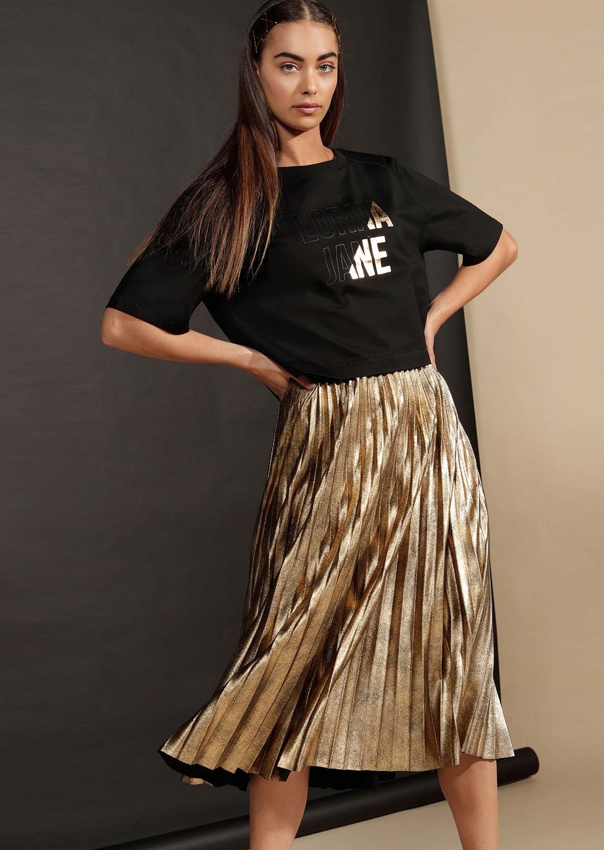 Golden Pleated Skirt