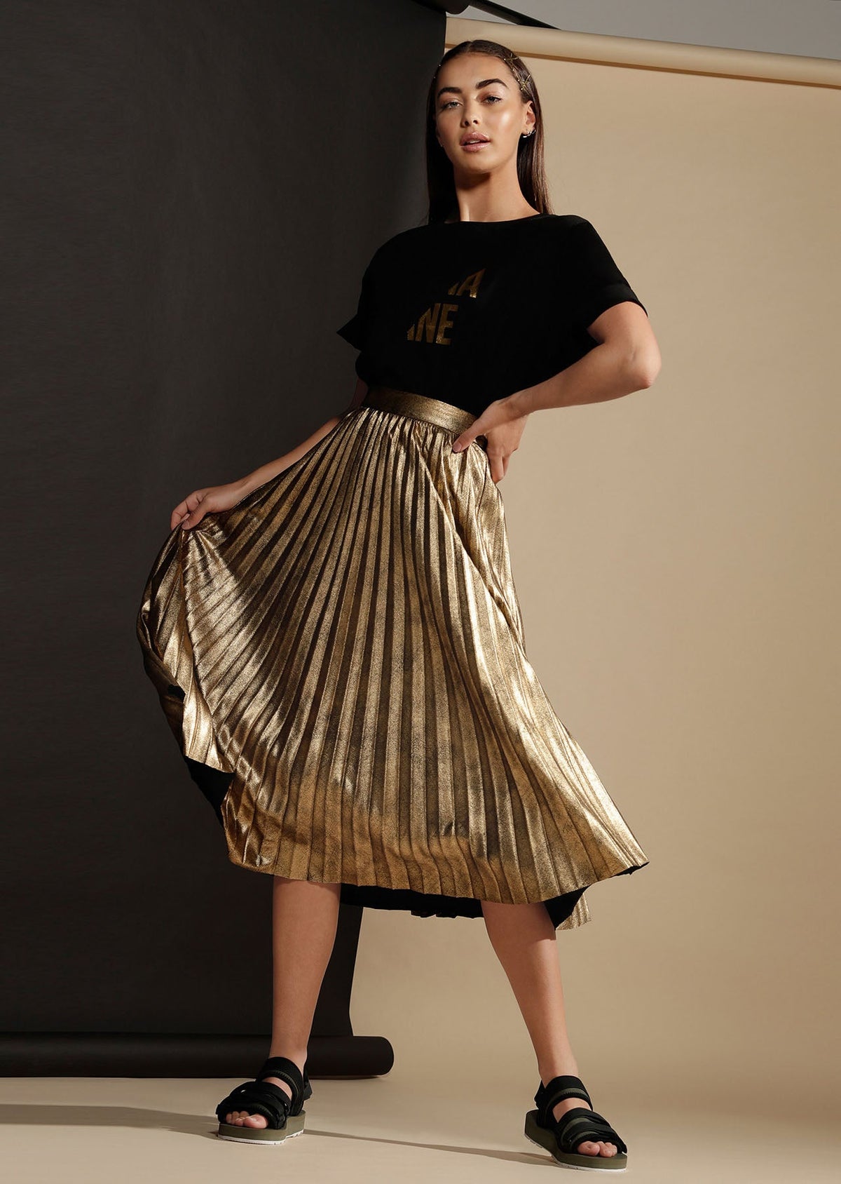 Golden Pleated Skirt