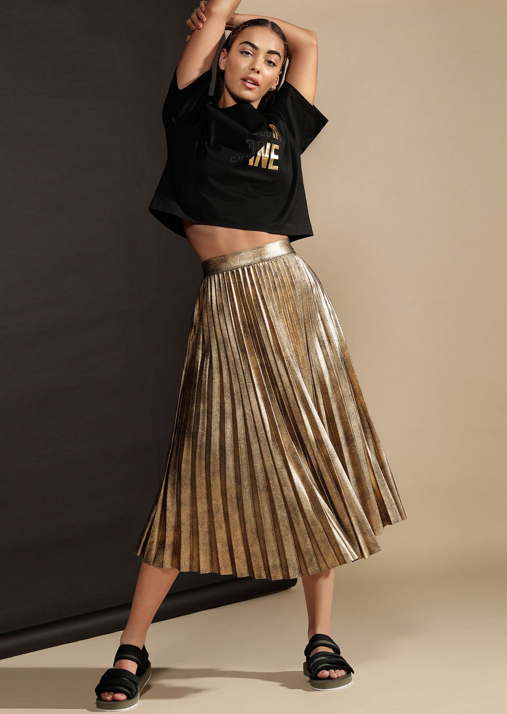 Golden Pleated Skirt