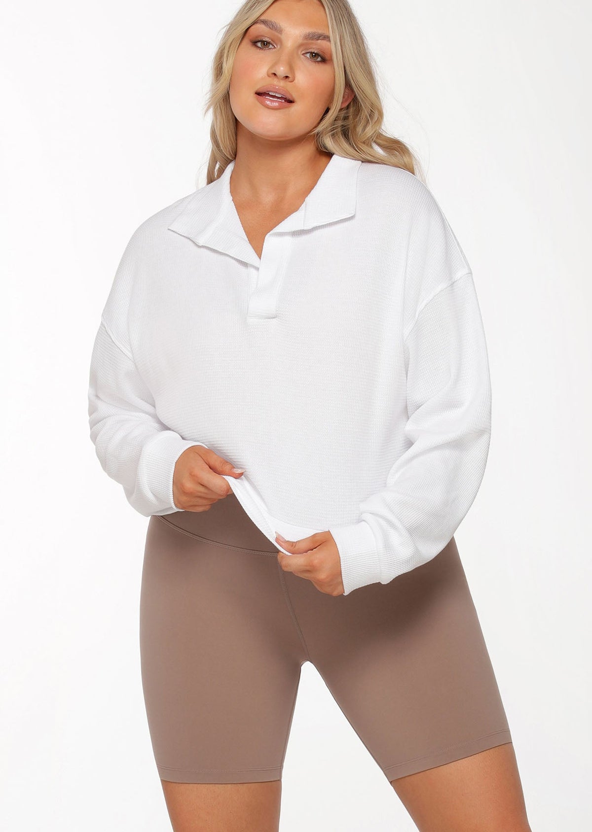 Polo Cropped Long Sleeve Top