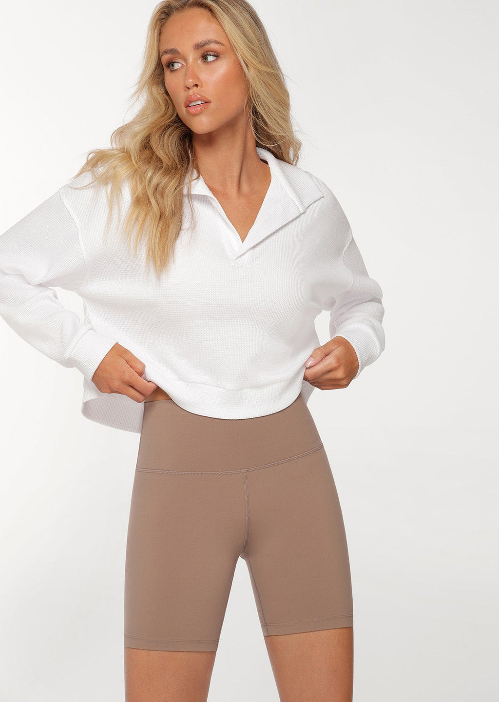 Polo Cropped Long Sleeve Top